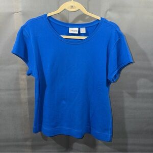 Chico's Sz 2 L ROYAL SCOT BLUE 98% COTTON Peru TShirt Top Blouse Tee